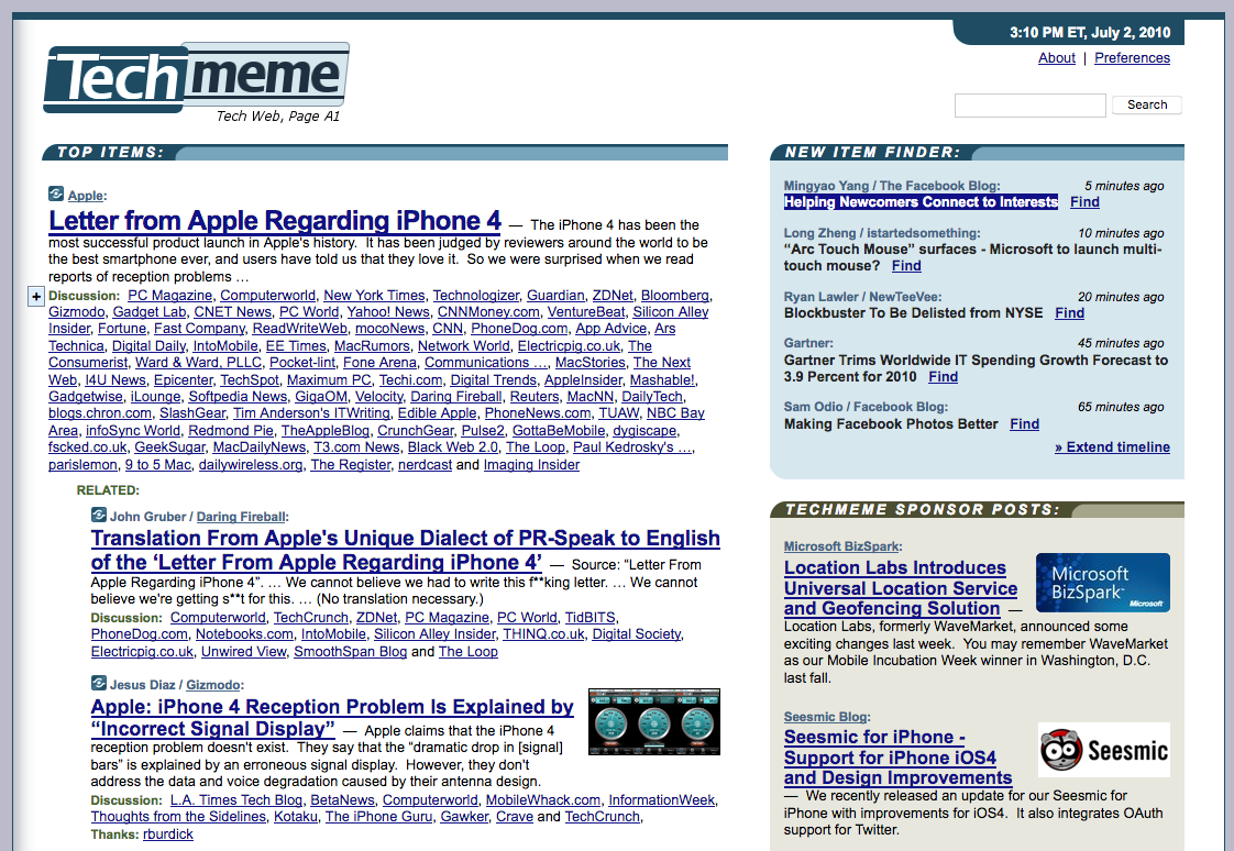 Techmeme homepage (2010)